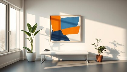 Modern living room with abstract art and plants interior