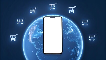 Glowing Earth Smartphone Shopping Cart Icons globe