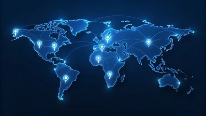 Glowing global network connections world map digital