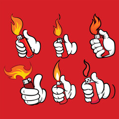 retro hand lights a match