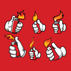 retro hand lights a match