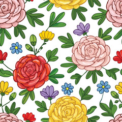 Ranunculus Vector Illustration with Seamless Pattern Design