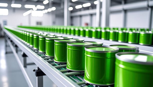 Green cans on a factory conveyor belt (1)