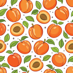 Apricot Vector Illustration with Seamless Pattern Design