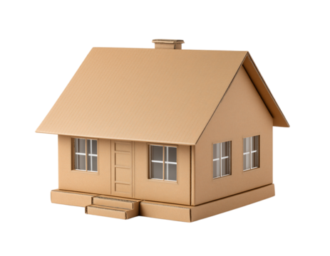 A cardboard house model  isolated on a transparent background - Powered by Adobe