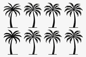 Obraz premium Eight distinct black palm tree silhouettes palm trees