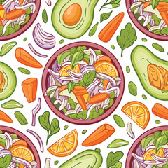 Coleslaw Vector Illustration with Seamless Pattern Design