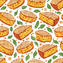Grilled Cheese Vector Illustration with Seamless Pattern Design
