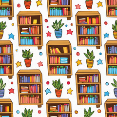 Obraz premium bookcase Vector Illustration with Seamless Pattern Design