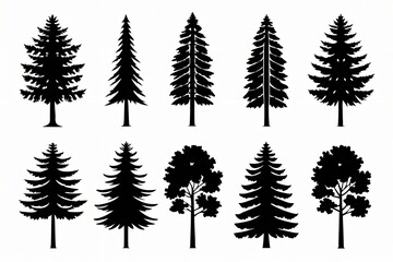 Obraz premium Evergreen and deciduous tree silhouettes trees forest