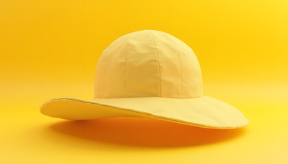 Fototapeta premium A single, yellow hat sitting on a matching yellow background, casting a shadow.