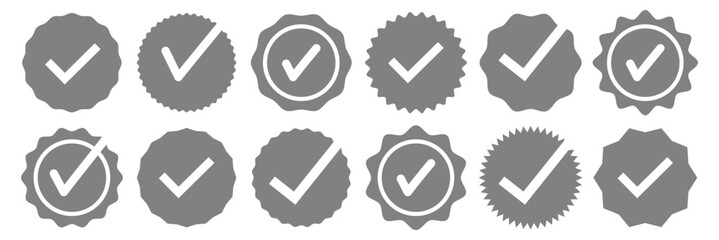 checkmark tick verified badge icon vector, social media verified profile symbol, trust emblem for official  Verified badges in different shapes. verified check mark icon set. EPS 10