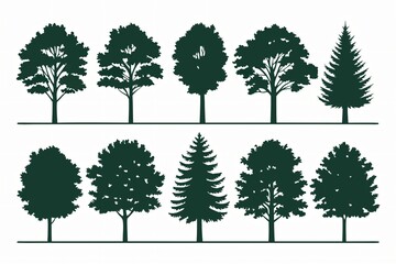 Fototapeta premium Various green tree silhouettes trees deciduous