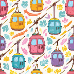 Naklejka premium Gondola Vector Illustration with Seamless Pattern Design