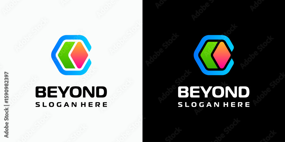 Fototapete vector logo design of the initial letter b in a hexagonal shape with arrows in a modern, simple, cle