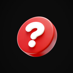 Realistic red question mark icon isolated on black background. FAQ concept. Online Support center. Ask Questions and receive Answers. Online Support center. 3D render illustration