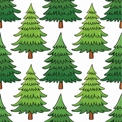 Pine Tree Vector Illustration with Seamless Pattern Design