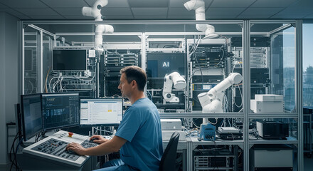 Surgeon Operating AI Robotic System.