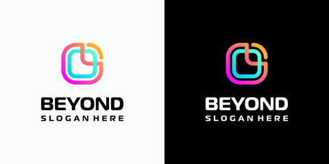 Vector logo design of initials B and O in a rectangular shape with a growth arrow in a modern, simple, clean and abstract style. Icon for business, technology and personal branding.