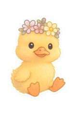 Fototapeta premium Cute duck with flower crown for children decoration