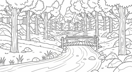 Coloring Sketch of vector illustration of a rural landscape