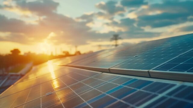 Solar panel on factory or house roof top. Photovoltaic power supply systems. Solar power plant. The source of ecological renewable energy, environment, power, technology
