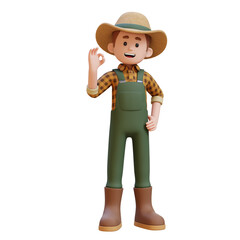 3D farmer character gives an okay hand sign