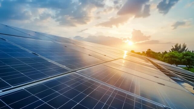 Solar panel on factory or house roof top. Photovoltaic power supply systems. Solar power plant. The source of ecological renewable energy, environment, power, technology
