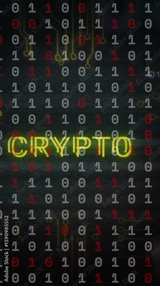 Poster Binary code and circuit lines with CRYPTO text animation