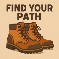 A pair of hiking boots with the words find your path evoke a sense of adventure and exploration