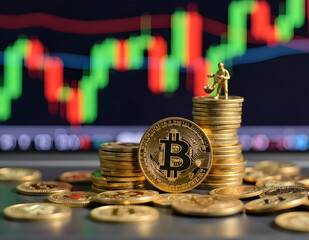 Ai generated image of crypto currency with candlestick background