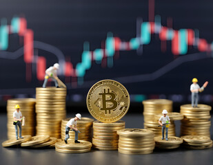 Ai generated image of crypto currency with candlestick background