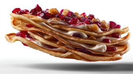 Cranberry-filled pastry wreath, close-up, dessert, festive.