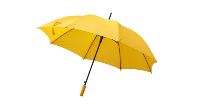 Bright yellow umbrella isolated on black background rain protection fashion accessory weather forecast open umbrella isolated on transparent background