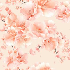 Soft peach floral blossom seamless pattern creating elegant spring background with delicate flowers ideal for textile design wedding invitations and tranquil wallpaper