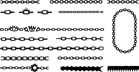 Obraz premium Black and white chain link border pattern on a white background, a vintage decorative design element