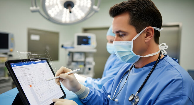 Surgeon Using Tablet in Operating Room 1.