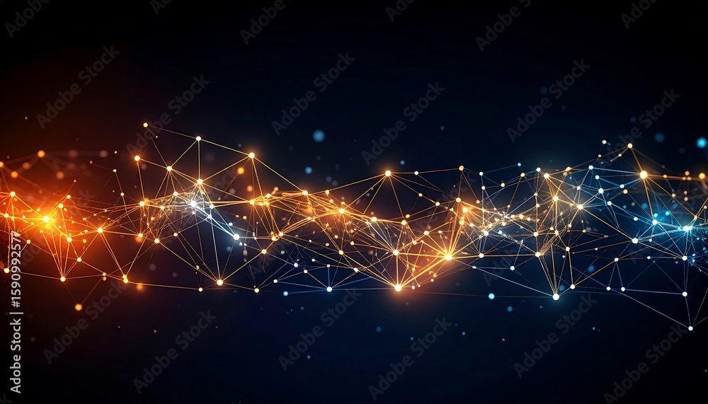 Wall mural abstract network of glowing lines and points. dark background