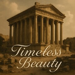 An ancient temple ruin exudes timeless beauty and architectural grandeur in a sepiatoned landscape