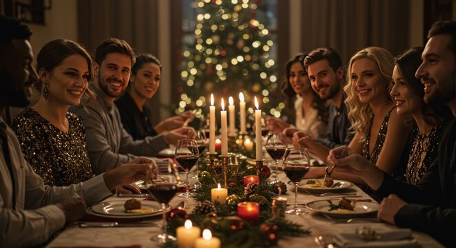 Festive Gathering Around Lit Candles at Table with Smiling People