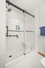 Modern Shower with White Subway Tile Walls