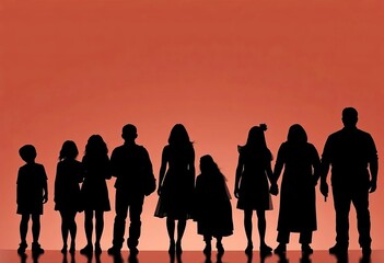 Black silhouettes of diverse family members, various ages,  relatives,  son
