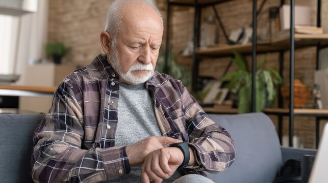 Senior man checking his smart watch.