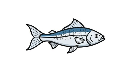 Fototapeta premium A simple, stylized illustration of a blue and silver fish shown in profile on a white background.