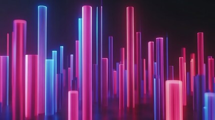 Neon cylindrical columns in a dark space