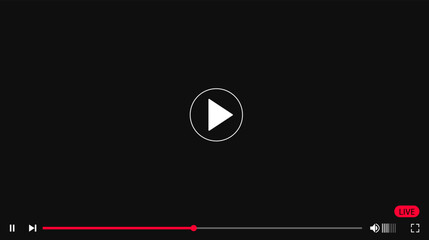 Video player template interface: blank mockup for a video player web UI design. Stock vector suitable for showcasing multimedia player templates on websites.