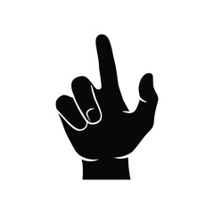 Obraz premium A black hand with a pointing finger directs attention upwards, isolated on white background