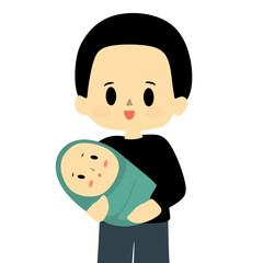 Happy Father Holding Newborn Baby Character