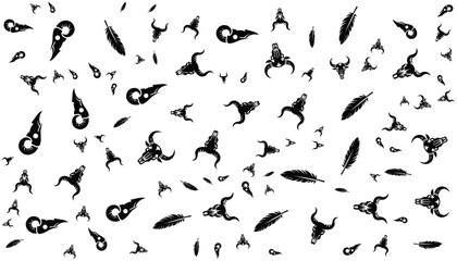 Bull Head Skull Silhouette Pattern Vector Set