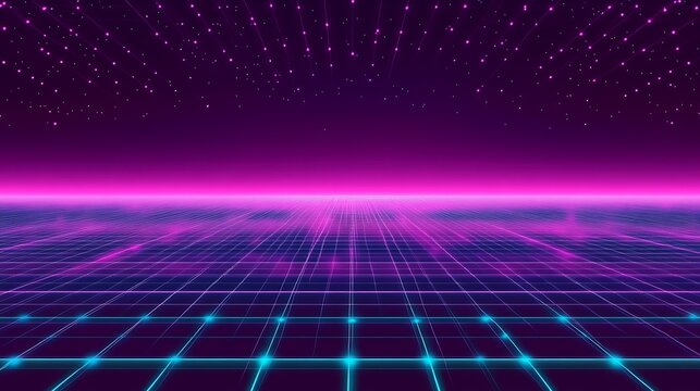 Futuristic grid landscape with glowing lines